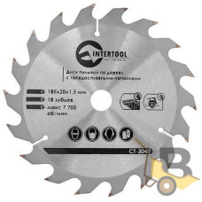 Диск пильний по деревині 185x20x1.5 мм, 18 зубів INTERTOOL CT-3040